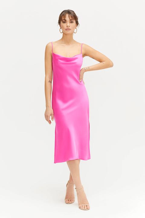 Pier Neon Pembe Saten Slip Elbise