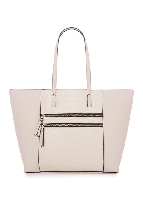 Bolso Shopper Blanco De Cremallera Doble