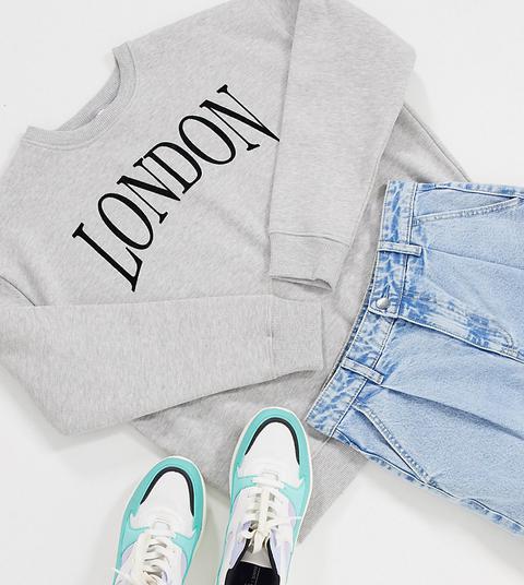 Topshop Petite London Sweatshirt In Grey Marl