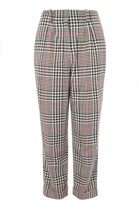 Womens Checked High Waisted Trousers - Monochrome, Monochrome