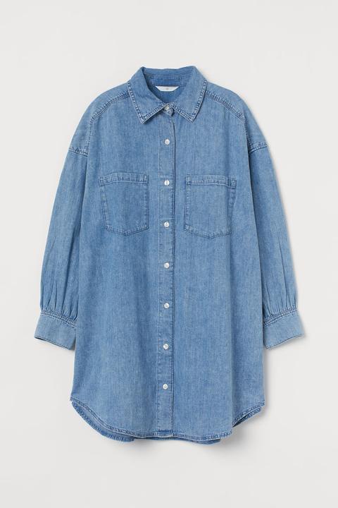 Long Denim Shirt - Blue