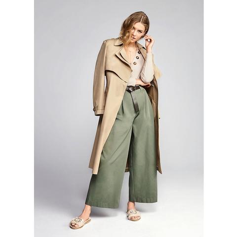 Green Paperbag Waist Wide Leg Trousers 