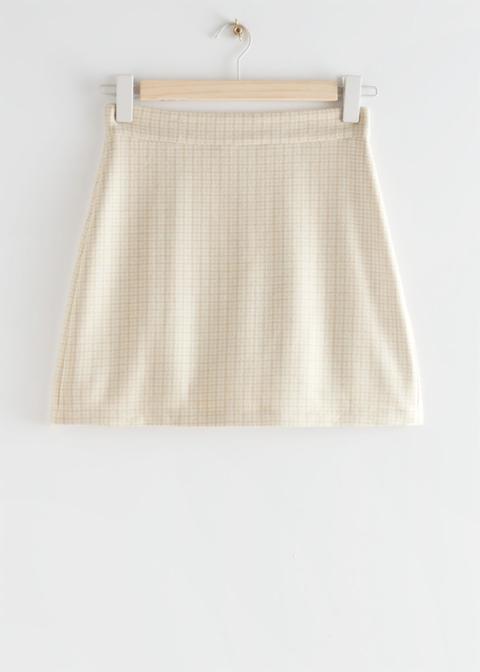 Houndstooth Wool Blend Mini Skirt - Beige