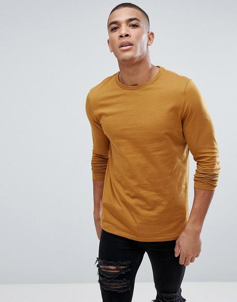 Camiseta De Manga Larga Con Cuello Redondo En Amarillo De Asos
