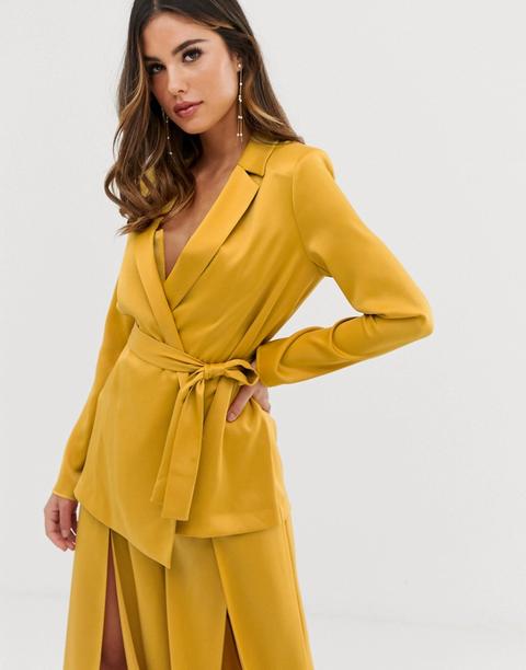 Asos Design - Giacca Sartoriale Morbida In Raso In Coordinato - Oro