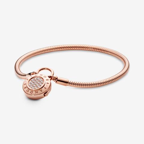 Pandora Moments Pavé Padlock Clasp Snake Chain Bracelet - 14k Rose  Gold-plated Unique Metal Blend / Clear from Pandora on 21 Buttons