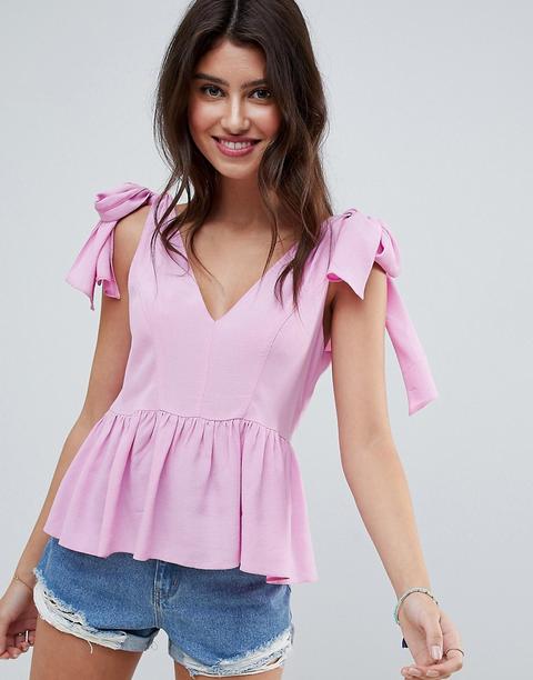 Asos Design - Canotta Comoda Con Laccetti Sulle Spalle - Rosa