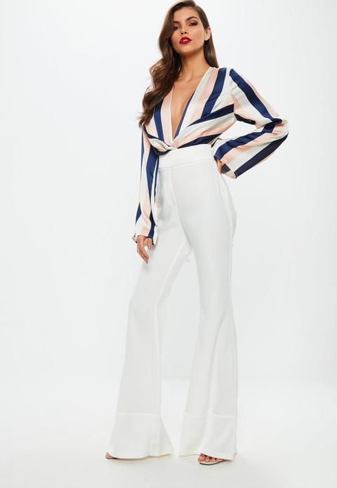 White Kick Flare Trousers, White