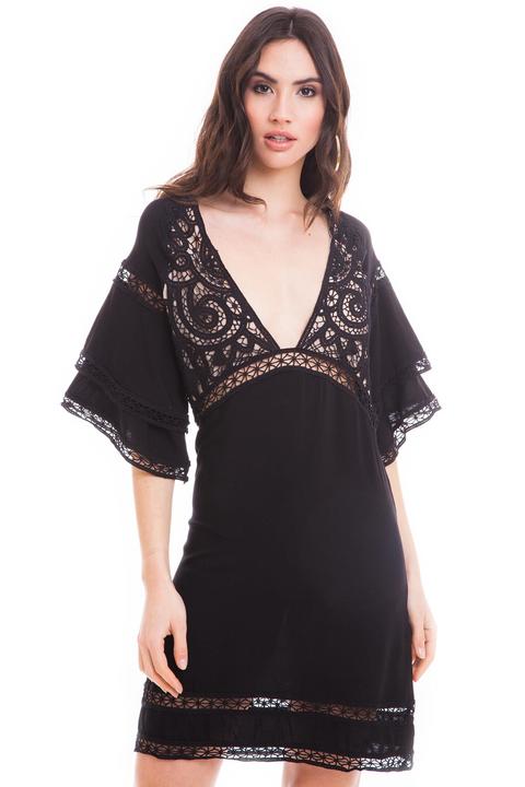 Vestido Mini Encajes Y Volantes