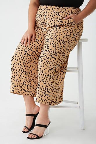 Forever 21 Plus Size Cheetah Print Culottes , Taupe/navy