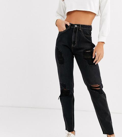 Vaqueros Mom En Negro Con Rotos De Missguided Tall