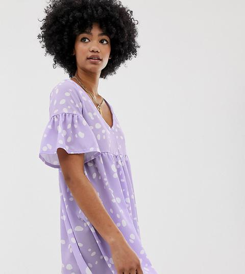 Another Reason Smock Mini Dress In Spot - Purple