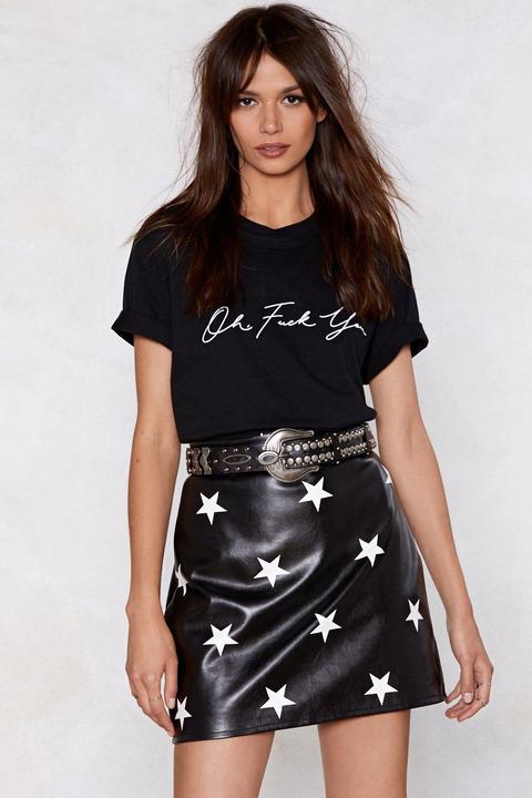 Womens Star Print Faux Leather Mini Skirt