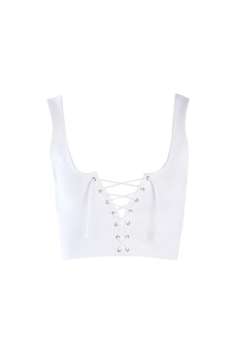 Womens Lace Up Bralet - White, White