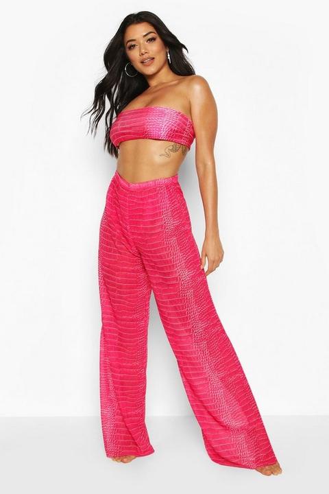 Womens Croc Wide Leg Beach Trousers - Pink - S, Pink