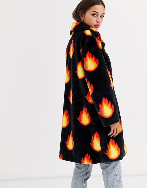 Flame Print Faux Fur-black from ASOS 