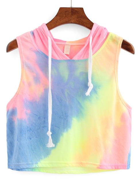 Rainbow Ombre Hooded Crop Top