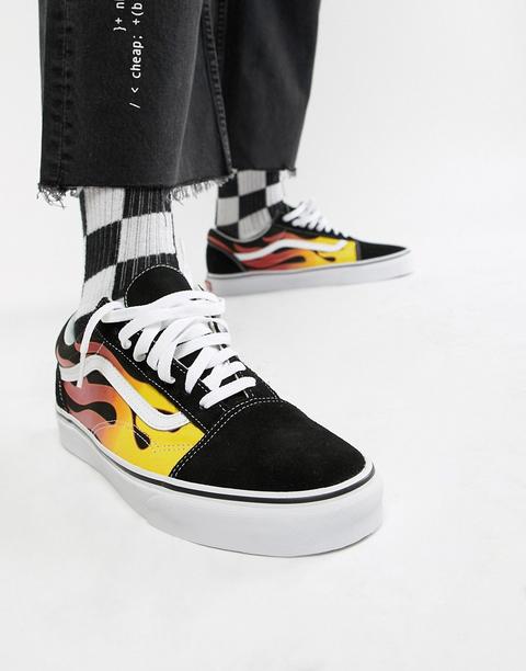 Vans Old Skool - Sneakers Nere Con Fiamme Vn0a38g1phn1 - Nero