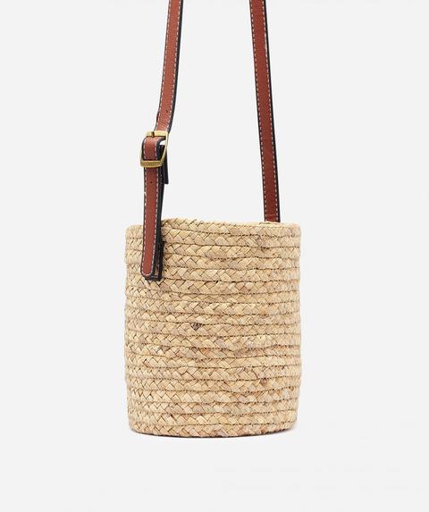 Bolso Mimbre Cilindro Saco/napa Beige