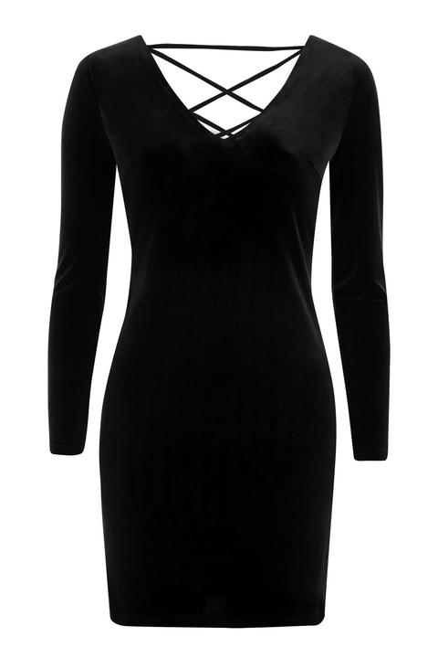 Petite Lace Up Velvet Bodycon Dress