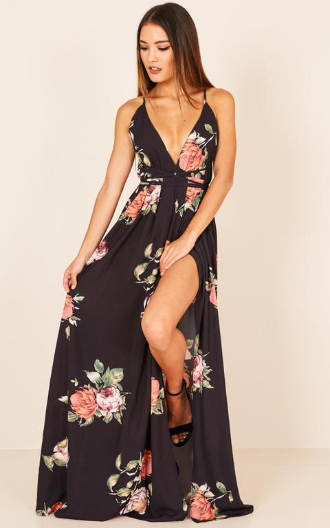 Shine Through Maxi Dress In Black Floral
