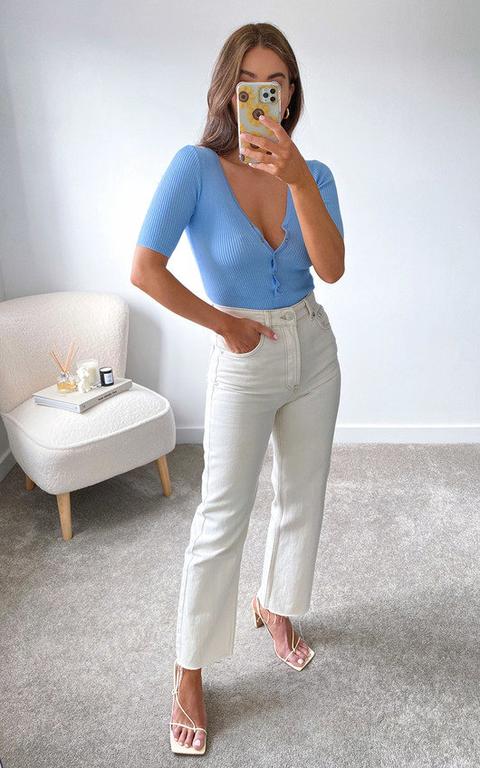 Saint Button Up Knitted Bodysuit In Blue