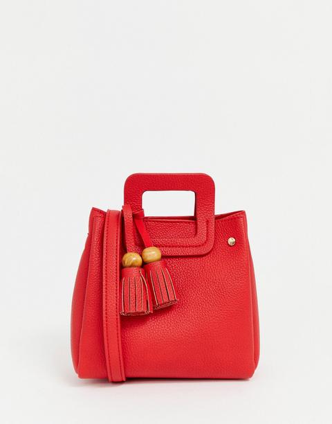 Pull & Bear Mini Cross Body Bag With Tassel In Red - Red