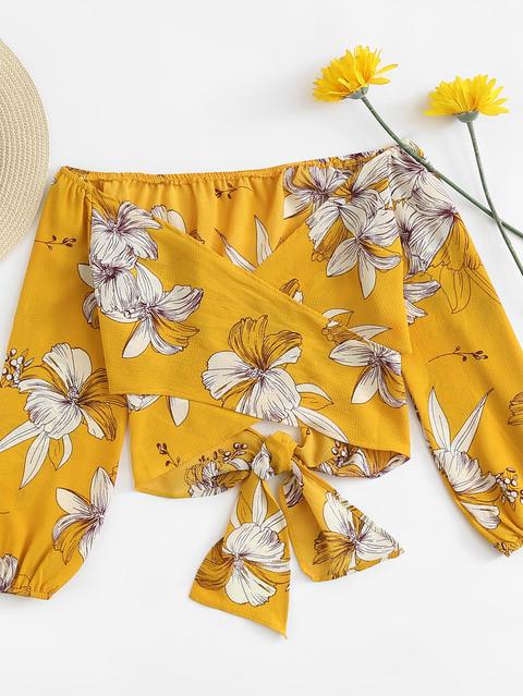 Top A Fiori Con Spalle Scoperte