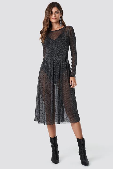 Glitter Mesh Dot Dress Black