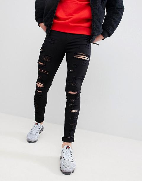 Jaded London - Jeans Super Skinny Neri Strappati - Nero