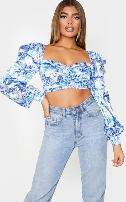 satin blue crop top