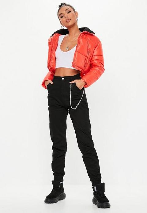 Black Chain Detail Cargo Trousers, Black