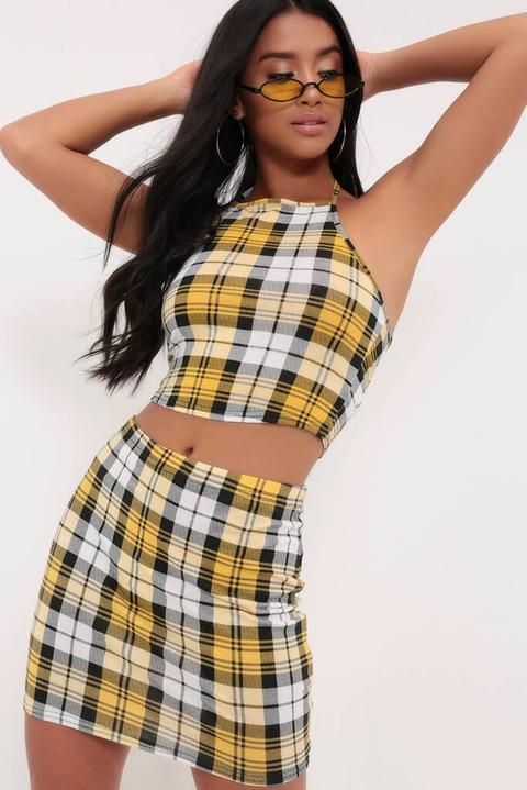 Yellow Checked Mini Skirt