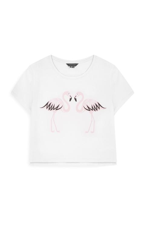 Camiseta Corta Blanca Con Flamencos