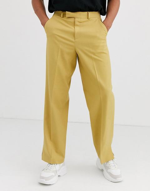 Asos Design Wide Leg Smart Trousers In Mustard-yellow