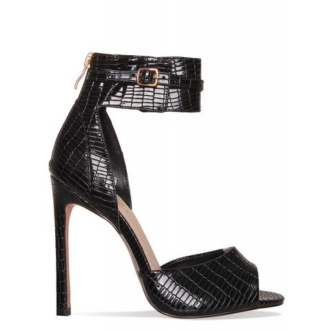 Scarlett Black Croc Ankle Cuff Heels