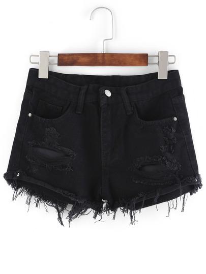 Shorts Denim Raído -negro