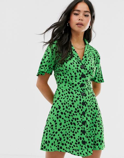 Vestido Camisero Con Botones Y Estampado De Manchas De Influence-verde