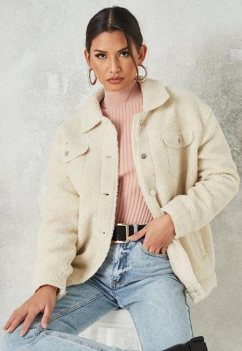 Cream Teddy Borg Shacket, Cream