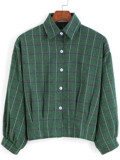Camicia A Quadri Con Risvolto Verde