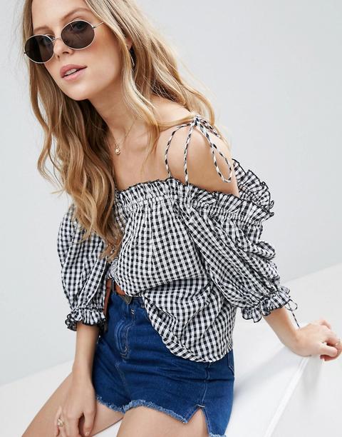 Top Estilo Camisola De Vichy Con Hombros Descubiertos De Asos