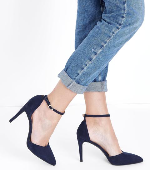 New Look Suedette Ankle Strap Stiletto Heels Navy New Look Suedette Ankle Strap Stiletto Heels Navy