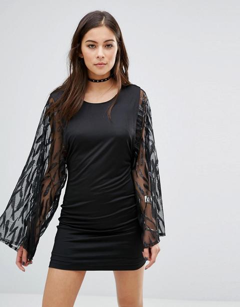 Motel - Oriel - Vestito Fasciante Con Paillettes A Goccia - Nero