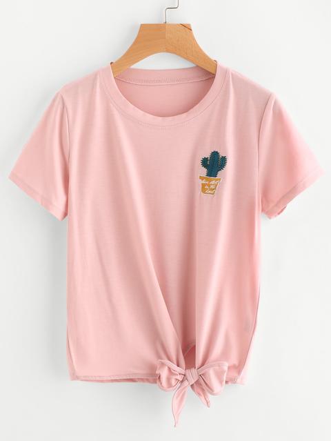 Cactus Embroidered Side Knot Tee