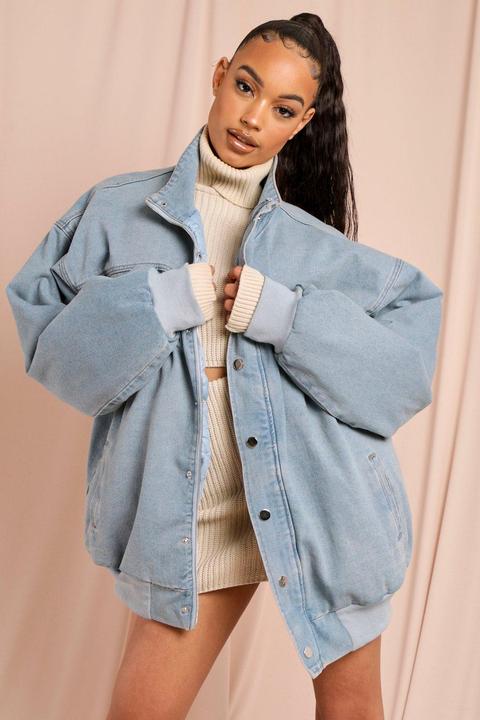 Womens Extreme Oversized Denim Bomber Blue