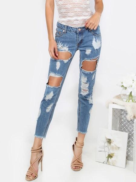 Pantaloni Denim Tagliati Crop - Blu