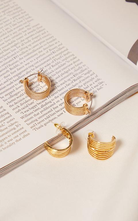 Gold Two Pack Ribbed Hoop Earrings