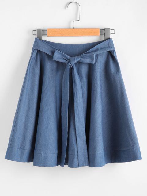 Self Belted Chambray Circle Skirt