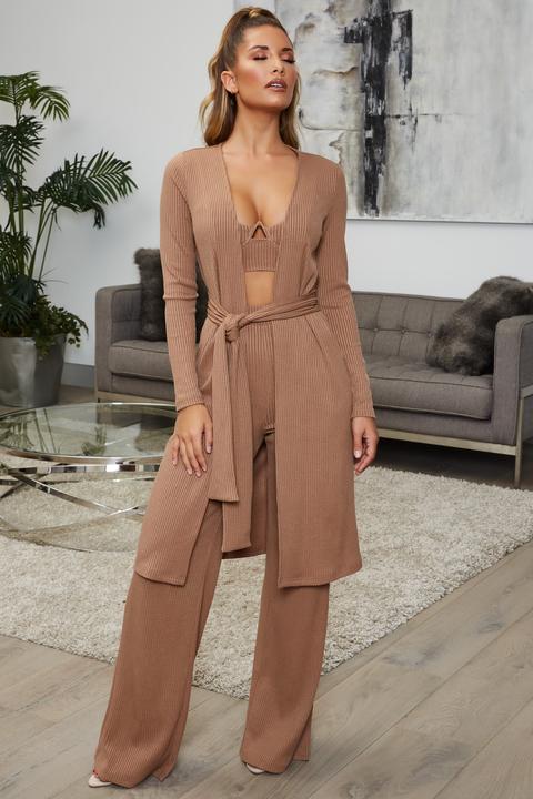 Knit Hot Longline Knitted Duster Cardigan In Coffee