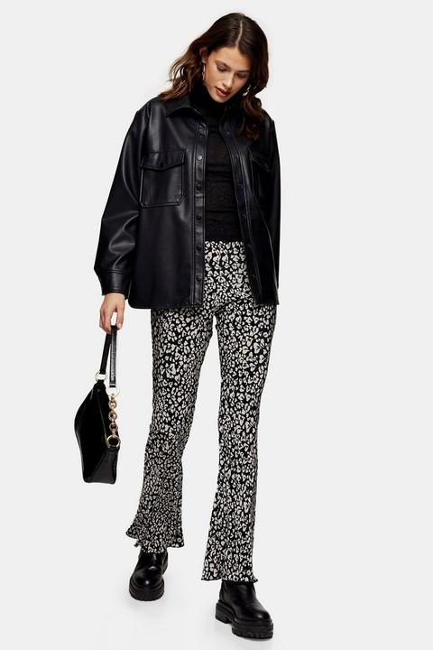 Smudge Animal Print Plisse Flare Trousers
